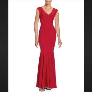 Betsy & Adam Red Knit Trumpet Gown Formal Dress 2